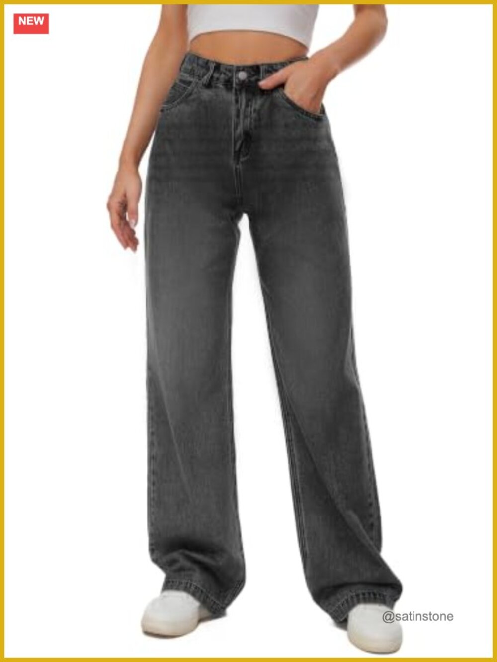 Wide Leg High Waist Jeans Stretch Denim Loose Fit